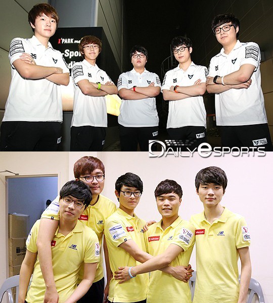 삼성 갤럭시 화이트(위)와 SK텔레콤 T1 K.