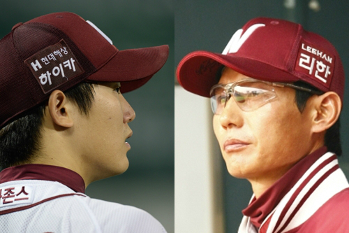 '좋은대우,못해줘미안하다'넥센은21일NC원정에서선발김대우(왼쪽)의호투에도3-5역전패를안았다.특히필승조를내고도경기후반실점하면서염경엽감독(오른쪽)의고민이깊어지게됐다.(사진=넥센히어로즈제공)