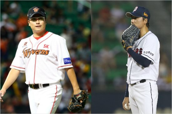 두산과SK는23일NC와삼성전에서불펜난조로뼈아픈역전패를안았다.사진은전날패전투수가된두산정재훈(오른쪽)과SK전유수.(자료사진=두산,SK)