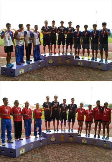 남자4x400m릴레이팀(위)과여자4x400m릴레이팀(아래)이싱가폴오픈대회서우승을차지했다.(대한육상경기연맹제공)