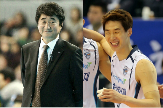 '소율이생각해서라도꼭'이달개막하는인천아시안게임금메달에도전하는대표팀거포박철우(오른쪽)와장인이자소속팀사령탑인삼성화재신치용감독.(자료사진=삼성화재)