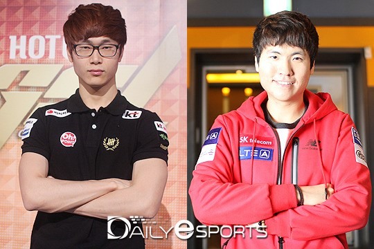 KT 롤스터 주성욱(왼쪽)과 SK텔레콤 어윤수