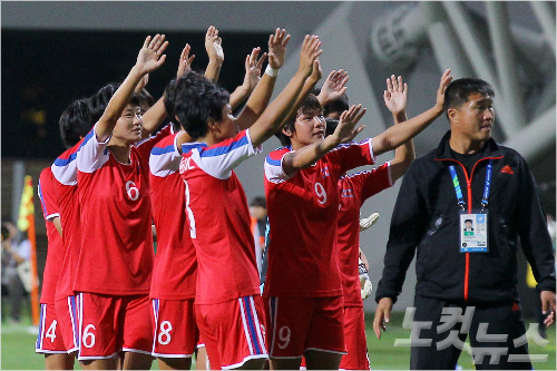 북한여자축구대표팀.(박종민기자)