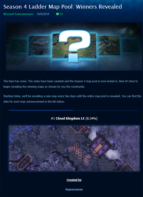 '구름왕국'이 스타 래더 맵 투표 1위에 올랐다(이미지 캡처=블리자드 홈페이지)