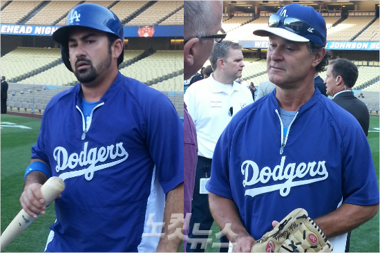 '고비용,저효율의극치?'LA다저스는애드리언곤잘레스(왼쪽),맷켐프,브라이언윌슨등고액연봉자들이즐비해메이저리그전체연봉1위를달렸지만올해도월드시리즈진출에실패하며한계를드러냈다.돈매팅리감독(오른쪽)의지도력도도마위에오르고있다.(자료사진)