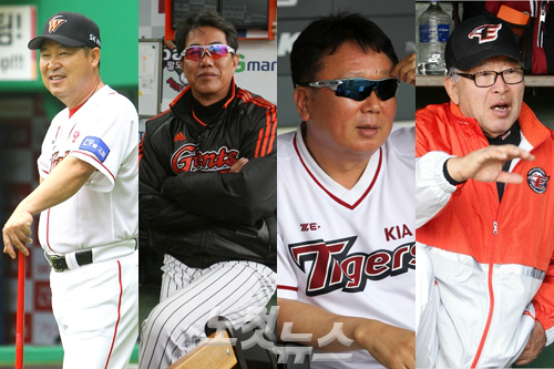 '우리가어쩌다이지경까지'올해하위권에머물면서씁쓸하게사령탑에서물러나거나그럴예정인이만수SK(왼쪽부터)-김시진롯데-선동열KIA-김응용한화감독.(사진=SK,롯데,KIA,한화제공)