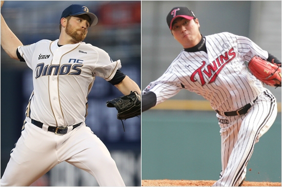 준플레이오프2차전선발로앞당겨진에릭해커(왼쪽)와우규민.(자료사진=NC다이노스/LG트윈스)