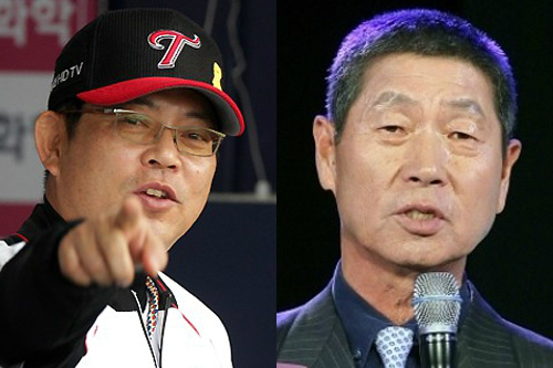 '12년만의평행이론?'2014시즌LG의가을야구를이끌고있는양상문감독(왼쪽)과2002년LG의한국시리즈진출을이끈스승김성근전고양원더스감독.(자료사진=LG,카스포인트)