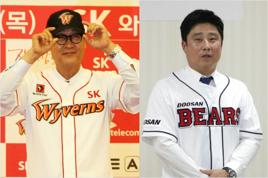 '팬여러분,이제다시오세요'SK와두산의새사령탑으로선임돼취임식에서도약을다짐한김용희SK(왼쪽),김태형두산감독.(자료사진=SK,두산)