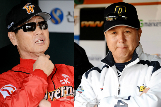 'SK,두산의유산'2007,2008년한국시리즈에서뜨거운명승부를펼친당시SK와두산사령탑김성근전고양원더스(왼쪽),김경문NC감독.(자료사진)