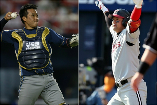 '이번엔누가이길까'2014준플레이오프에서치열한안방대결을펼치고있는LG최경철(오른쪽)과NC김태군.(자료사진=LG,NC)