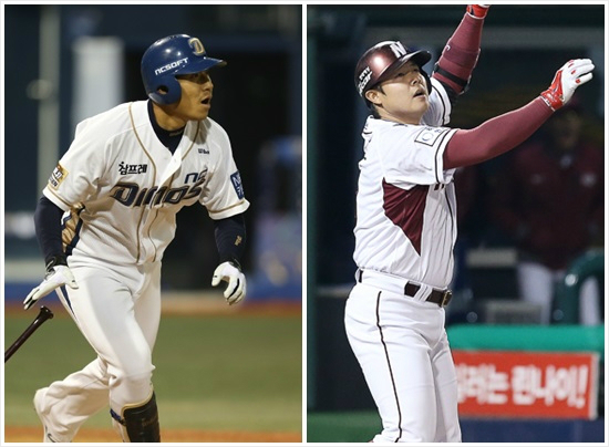 '누군되고누군안되고'27일LG와플레이오프1차전에서역전결승3점홈런을날린뒤타구를응시하고있는넥센윤석민(오른쪽)과LG와준플레이프2차전에서파울홈런을날린NC조영훈.(자료사진=넥센,NC)