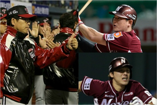 '너희들,오늘만큼은인정'LG는30일넥센과플레이오프3차전에서넥센하위타선을막지못해패배를안았다.사진은경기전하위타선에대한경계심을드러낸양상문LG감독과5회적시2루타를때려낸넥센8번이성열,9번박동원.(왼쪽부터시계방향,자료사진=LG,넥센)