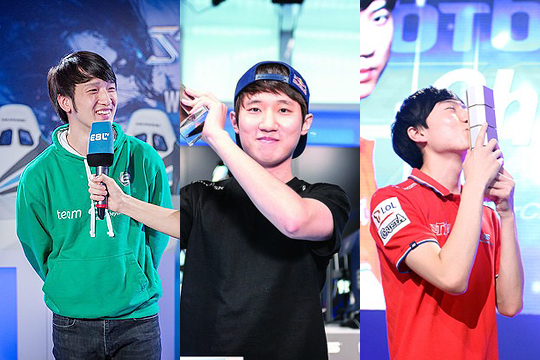 2014 WCS 시즌3 유럽, 아메리카, 한국 우승 테란인 문성원, 최지성, 이신형(왼쪽부터).