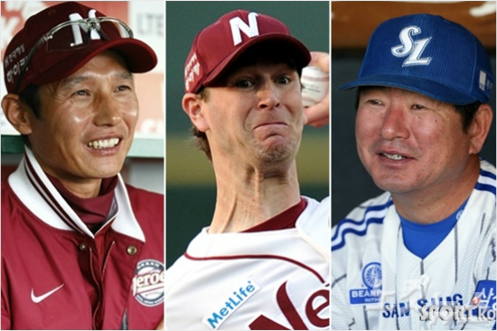 '밴헤켄,여전해vs예전만못해!'삼성-넥센의한국시리즈4차전의키플레이어로꼽히는넥센선발밴헤켄(가운데)의구위를놓고염경엽넥센(왼쪽)과류중일삼성감독은엇갈린견해를내놨다.(자료사진=넥센,삼성)