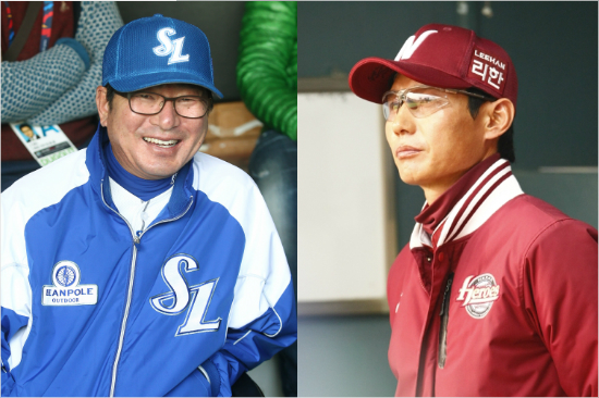 '느긋한야통령-속타는염갈량'8일한국시리즈4차전을앞두고상반된표정을보인류중일삼성(왼쪽),염경엽넥센감독.(자료사진=삼성,넥센)