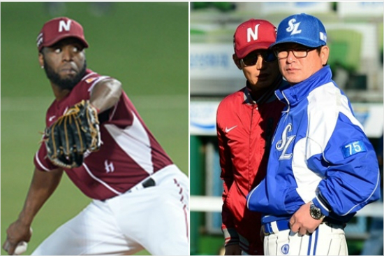 '저도좀알려주세요'10일삼성과한국시리즈5차전선발로나서는넥센헨리소사와이날지략대결을펼치는염경엽감독,삼성류중일감독(왼쪽부터,자료사진=넥센,삼성)