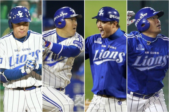 '역대최강의좌타라인'삼성이승엽-최형우-채태인-박한이(왼쪽부터)등막강왼손타자들은사자군단의4년연속통합우승의원동력이었다.(자료사진=황진환,박종민기자)