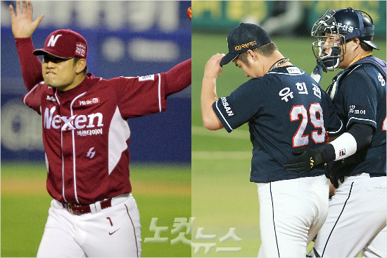 '끝내넘지못한삼성좌타라인'넥센은손승락(왼쪽)의혼신투등을앞세웠지만결국삼성의두터운왼손타자들에결승타를맞았고,지난해두산은좌완유희관(오른쪽)을제대로쓰지못해분루를삼켰다.(자료사진=박종민,황진환기자)