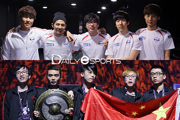 한국 대표 MVP 피닉스(위)와 TI4 우승팀인 중국 대표 뉴비.