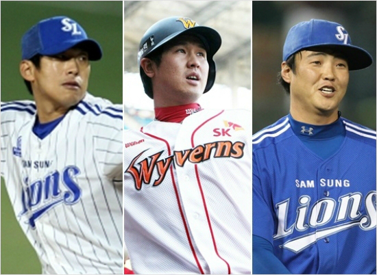FA로나선삼성윤성환과안지만(좌우),SK최정.(자료사진=삼성라이온스/SK와이번스)