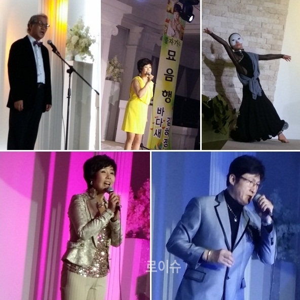 ▲(사진위왼쪽부터시계방향)박영식한사랑교회목사(부산종교평화포럼사무총장)의축가,1986년강변가요제동상바다새를열창하는김혜정,안무가배정현의관세음보살(탑돌이),룹사운드비상구와갈채의리드보컬출신인박경훈,의상을갈아입은김혜정이열창하고있다.