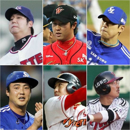 '억소리나는FA들'2015FA시장은지난해광풍을넘어서는과열양상을보이고있다.사진은장원준-최정-윤성환-박용택-김강민-안지만(왼쪽위부터시계방향)등올해FA최대어들.(자료사진=롯데,노컷뉴스,삼성,SK,LG)