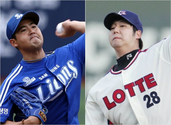 '이름은한끗차인데...'지난해4년60억원당시투수최고액에삼성과계약한장원삼(왼쪽)과올해프로야구역대최고액이예상되는롯데출신FA장원준.(자료사진=삼성,롯데)