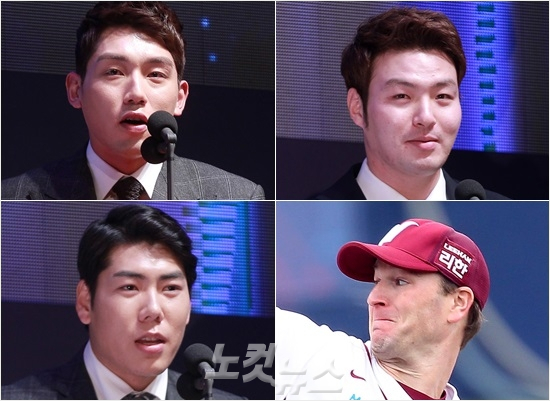 '떼논당상'올해정규리그MVP서건창을비롯해박병호,앤디밴헤켄,강정호(왼쪽위부터시계방향)등넥센4인방은오는12월9일프로야구골든글러브시상식에서무난히수상이예상된다.(자료사진=박종민기자)