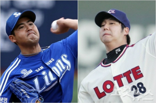 '이름은한끗차인데...'지난해4년60억원당시투수최고액에삼성과계약한장원삼(왼쪽)과올해프로야구역대최고액이예상되는롯데출신FA장원준.(자료사진=삼성,롯데)