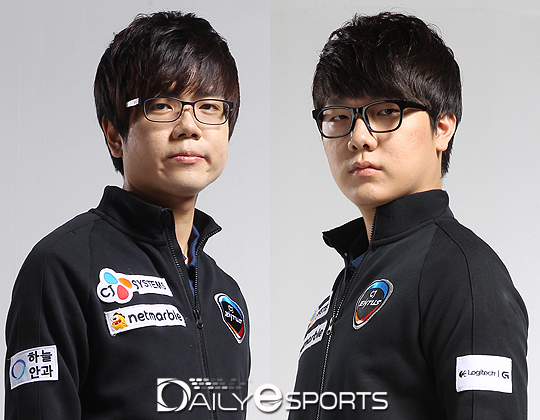 CJ 테란 정우용(왼쪽)과 조병세.