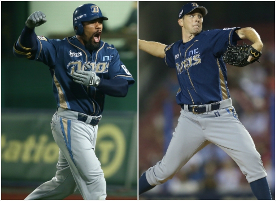 에릭테임즈(왼쪽),찰리쉬렉이NC와재계약했다.(자료사진=NC다이노스)