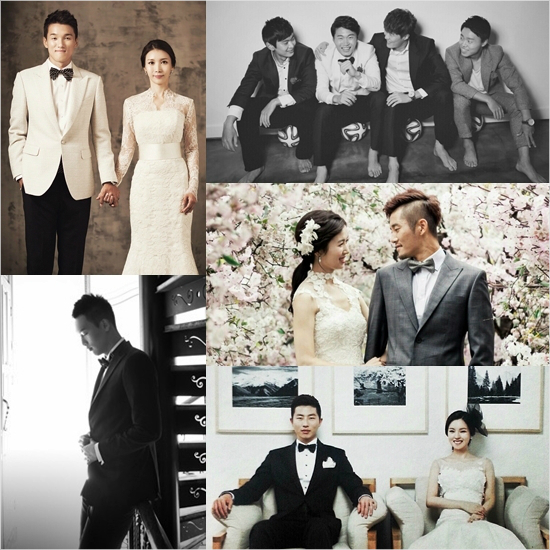 프로축구선수들이차례로유부남대열에합류한다.FC서울미드필더강승조와최현태,울산현대의미드필더하성민과수비수김근환,공격수김신욱이2014시즌을마치고나란히화촉을밝힌다.(왼쪽상단부터시계방향/자료사진=FC서울,울산현대)