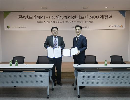 왼쪽부터 인프라웨어 김경남 부사장, 에듀케이션파트너 최용섭 대표이사.