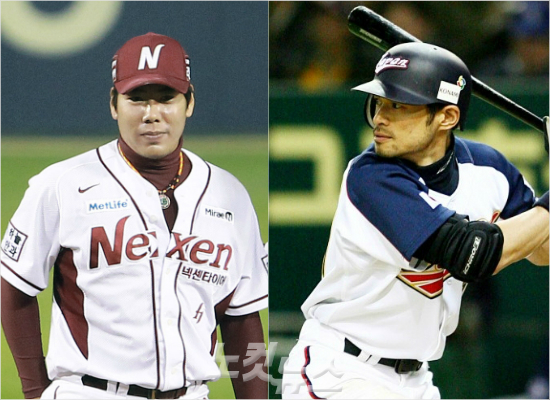 '이치로?과연넘을까'15일메이저리그구단들을상대로포스팅을신청한넥센강정호(왼쪽)에대해일본언론들은역대아시아야수최고액을기록한스즈키이치로(오른쪽)의몸값을넘을지주목하고있다.(자료사진=황진환기자)