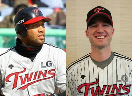 '인상은참좋다'LG는23일메이저리그출신3루수잭한나한(오른쪽)과100만달러에계약했다.올해방출된조쉬벨(왼쪽)이상의기량을기대하고있다.(자료사진=LG트윈스)