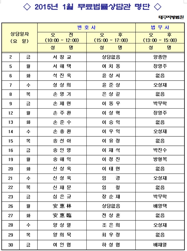 ▲2015년1월무료법률상담관명단.