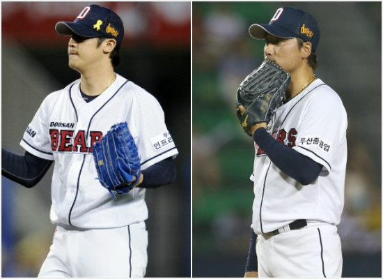 상무에입대한이용찬(왼쪽)과롯데로이적한정재훈.(자료사진=두산베어스)