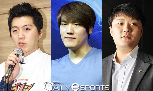 (왼쪽부터)SK텔레콤 최병훈 감독, 나진 박정석 감독, CJ 강현종 감독.