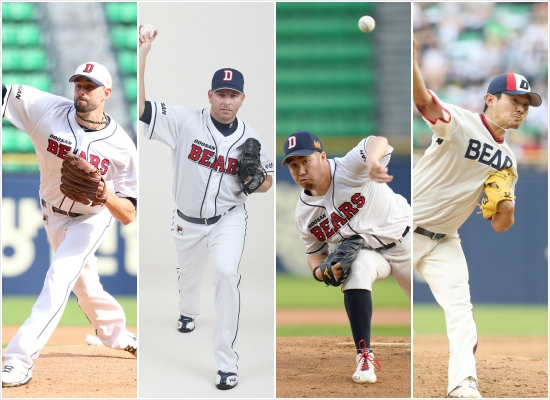 두산의선발투수더스틴니퍼트(왼쪽부터),유네스키마야,유희관,노경은.(자료사진=두산베어스)