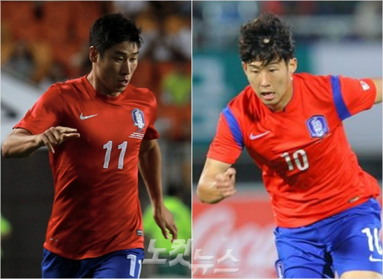 '쿠웨이트전영웅은누굴까'13일아시안컵A조예선2차전쿠웨이트와경기에공격을이끌것으로기대되는이근호(왼쪽)와감기로출전이불투명한손흥민.(자료사진=황진환,박종민기자)