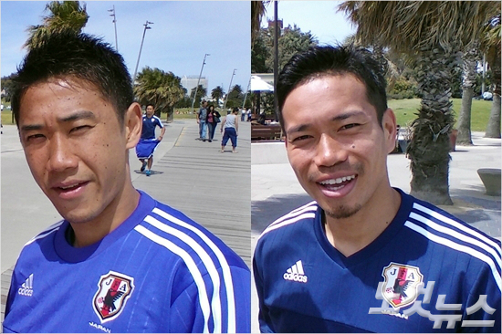 일본축구대표팀의핵심선수인미드필더가가와신지(왼쪽)와수비수나가토모유토는요르단과2015호주아시안컵조별예선D조3차전을하루앞두고멜버른인근의세인트킬다해변을찾아망중한을즐겼다.멜버른(호주)=오해원기자