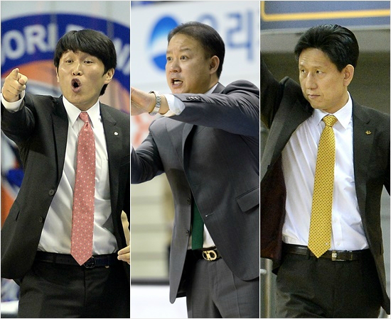 '누구라도버겁기는마찬가지다'치열한선두경쟁을펼치고있는우리은행위성우,신한은행정인교,국민은행서동철감독.(자료사진=WKBL)