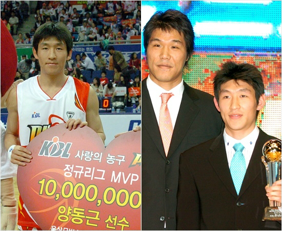 '이게8,9년전일이구나'양동근이지난2005-06시즌서장훈과함께공동MVP에오른모습(오른쪽)과06-07시즌2연패를한모습.(자료사진=KBL)