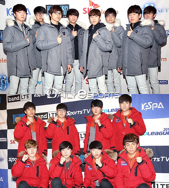 IEM 월드 챔피언십에 나서기 전 1위 자리를 놓고 프로리그에서 맞붙는 CJ 엔투스(위)와 SK텔레콤 T1.