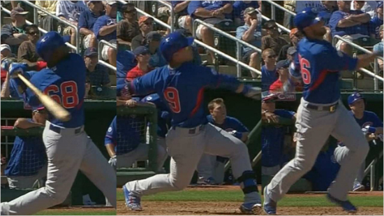 컵스유망주들이3타자연속홈런을쳤다.호르헤솔러(왼쪽부터),하이에르바에즈,크리스브라이언트.(홈페이지영상캡처)