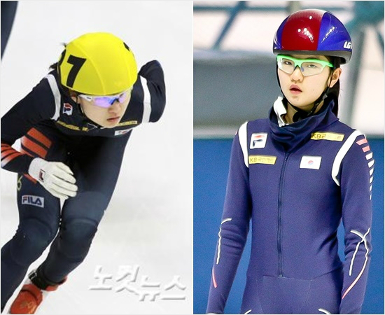 '1살차운명의라이벌'2012-2013시즌충격적인성인무대데뷔시즌을치른쇼트트랙여왕심석희(오른쪽)에이어올시즌세계선수권대회종합우승을차지하며놀라운시니어데뷔무대를치른최민정.(자료사진=황진환기자)