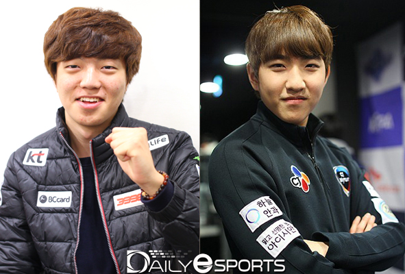 GSL 코드S 2015 시즌1 4강에서 맞대결을 펼칠 KT 이승현(왼쪽)과 CJ 김준호.