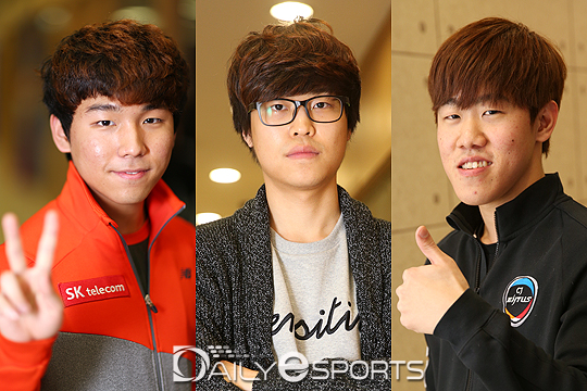 SK텔레콤 T1 박령우, TCM 김민철, CJ 엔투스 한지원(왼쪽부터).
