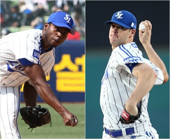 '피부색은달라도구위는똑같다?'삼성피가로(왼쪽)는28일SK와시즌개막전에서강렬한한국무대데뷔전을치르며지난해팀에이스릭밴덴헐크의이적에대한아쉬움을날렸다.(자료사진=삼성라이온즈)